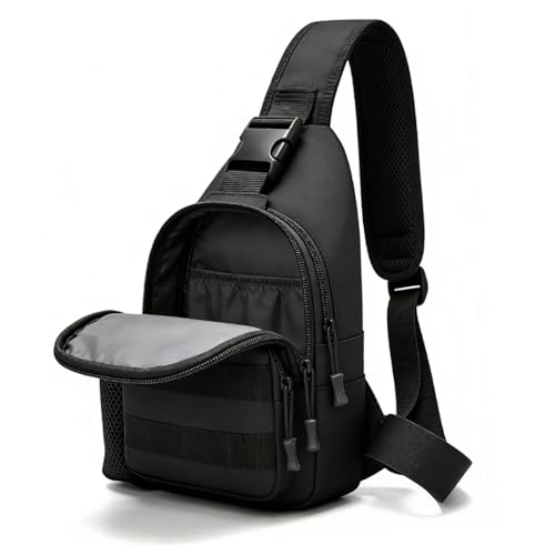 Bolsa para el pecho impermeable y ligera negra de 30x10x18 cm