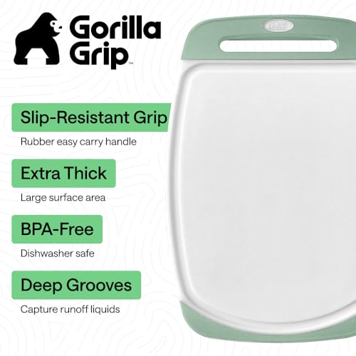 Image of GORILLA GRIP BPA-Free Reversible Kitchen Cutting Board Set of 3, US Designed, Nonporous, Juice Grooves Catch Liquid, Slip Resistant Border, Dishwasher Safe, Durable Large Food Chopping Boards, Mint