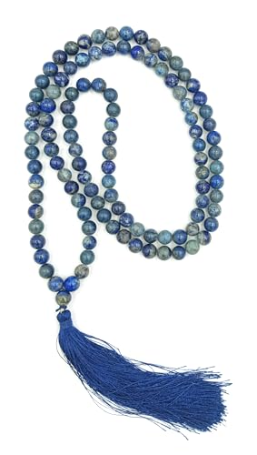 Image of Natural Crystal Gemstone Lapis Lazuli Jap Mala 8mm 108 Beads for Meditation, Pooja, Chanting, Wearing (8mm, Lapis)