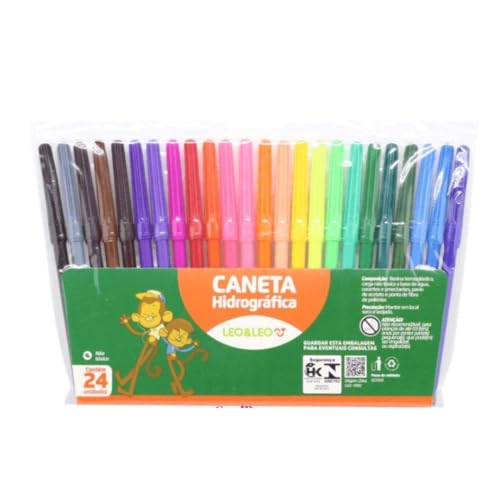 Estojo Canetinha Hidrográfica 24 Cores Léo e Léo - Canetinha Escolar Pintura