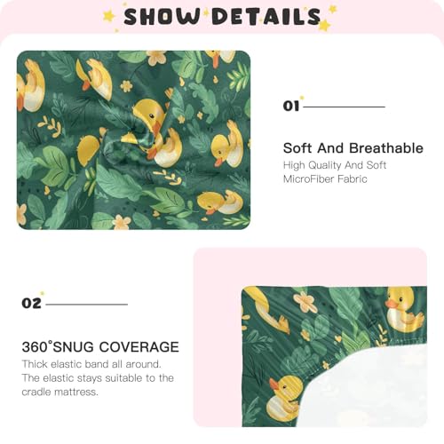 Image of Caikeny Fitted Crib Sheet for Boys Girls Ducks Lear Green Yellow Flower Baby Crib Sheets Bassinet Sheets Crib Mattress Bed Sheets for Toddler Newborn Infant 27 x 39 in