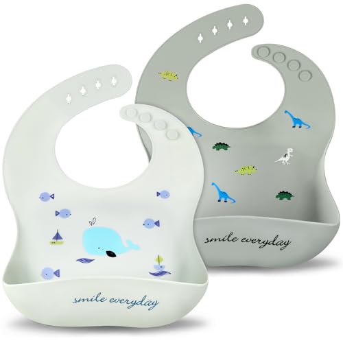 Image of Accmor Silicone Baby Bibs, Waterproof Soft Bibs for Baby Girls Boys Feeding Eating, Silicone Baby Bibs with Large Pocket