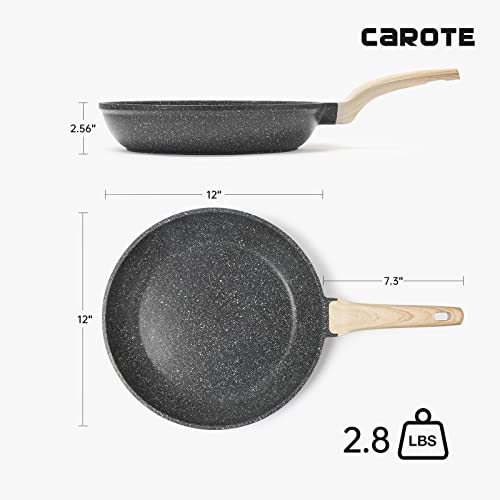 Carote Nonstick Frying Pan Skillet,12" Non Stick Granite Fry Pan With Glass Lid, Egg Pan Omelet Pans, Stone Cookware Chef's Pan, Pfoa Free (Classic Granite, 12-Inch) #TOP7