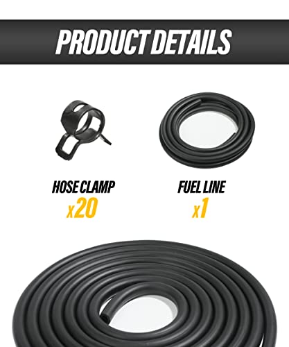 ESEWALAS 20pcs Fuel Line Kit,9.85 Feet 1/4 Inch ID Fuel Line Hose,2/5\" (11mm) ID Hose Clamps,Suitable For Motorcycle Small Engines,Tractors,Mowing Machine,Snow Machine.