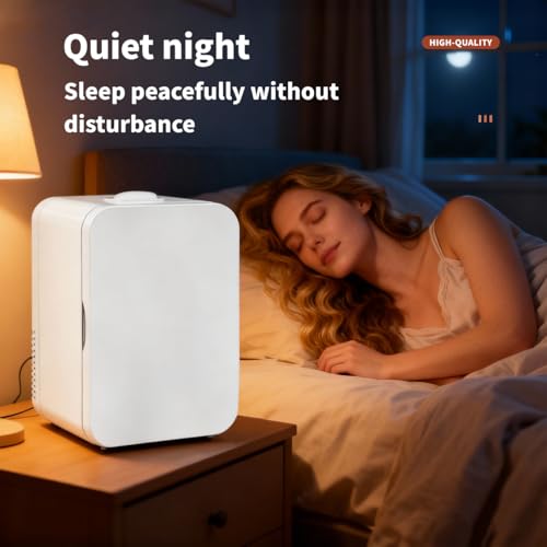 Image of Mini Fridge for Bedroom - 8 Liter /8 Can Portable Refrigerator for Car, Office, Dorm - Quiet Cooler & Warmer for Food, Drinks, Makeup & Skincare - AC /DC Power Supply