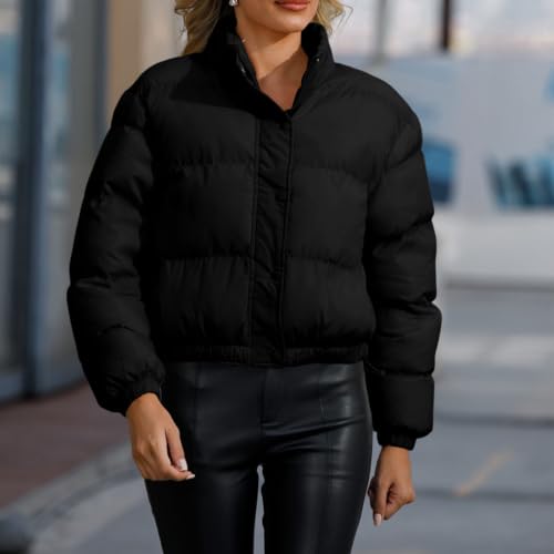 Cropped Puffer Jacket Women Winter Warm High Collar Zip Up Bubble Coats - image 2