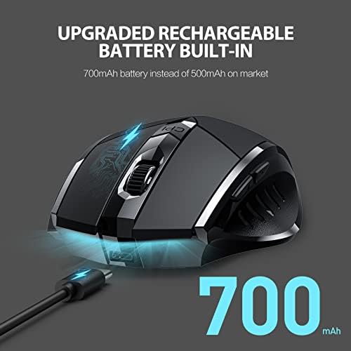 INPHIC Bluetooth Mouse, Multi-Device Silent Rechargeable Bluetooth Wireless Mouse (Tri-Mode: BT 5.0/4.0+2.4G), 1600DPI Ergonomic Portable Mouse for Laptop PC Computer,Windows Mac OS, Black
