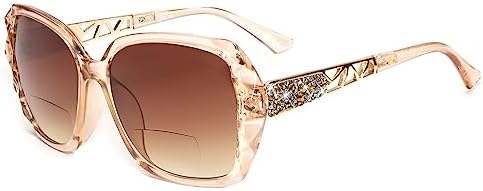 JM Bifocal Reading Sunglasses, Oversized Sun Reader Glasses for Women UV Protection Outdoor Brown +2.0