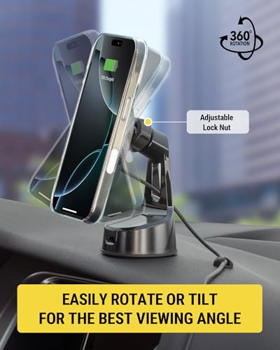 Image of Scosche MPQMWD Charge Pro Qi2 MagSafe Charger Car Mount, 15W Fast Magnetic Wireless Charging Suction Cup Phone Holder for Dashboard /Windshield Compatible with iPhone 16 /15 /14 /13 /12 Pro Max Plus, S25
