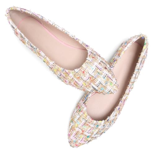 ZTWUTANG Stunner Women Retro Slip-On Ballet Shoes Soft Solid Classic Pointed Toe Flats Pink 43, 9.53