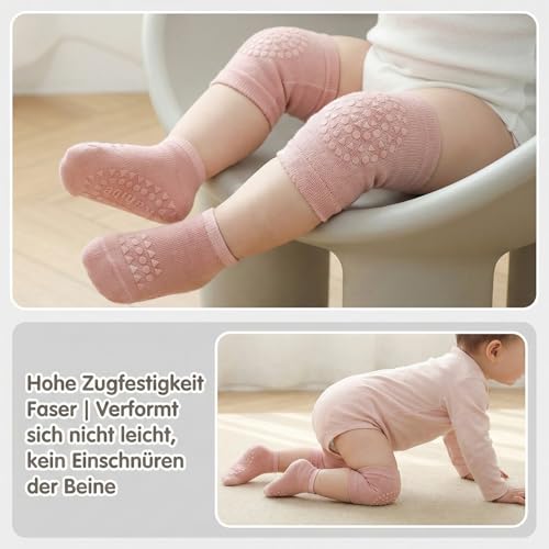 Katyjun Knieschoner Baby Krabbeln Set, 3 Paar Knieschützer & 3 Paar Anti-Rutsch Krabbelsocken, Atmungsaktiv mit Gummipunkten für Kleinkinder 0-12 Monate