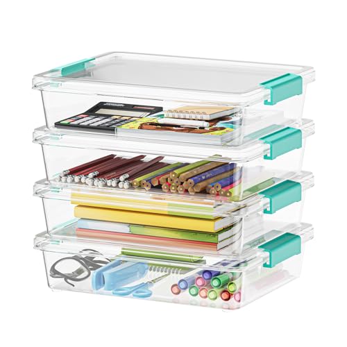 SpaceAid 6 Qt Plastic Storage Bins with Lids, Clear Sensory Bin Craft Organizers and Storage, Stackable Art Containers for Home, Office and School Supplies, 4 pack