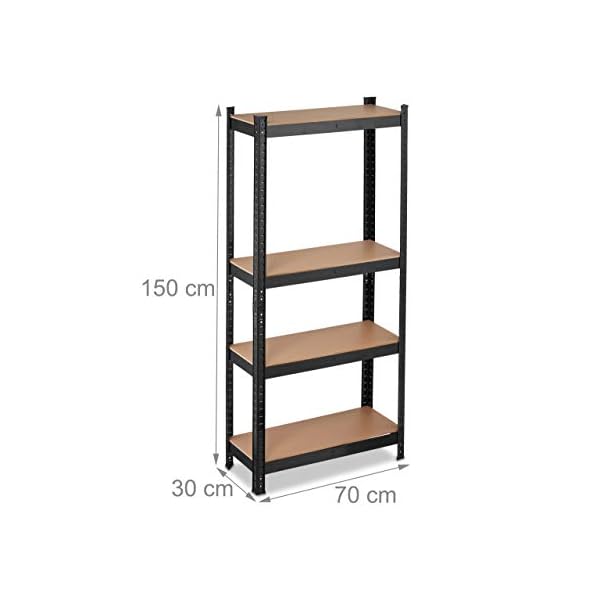 Relaxdays Schwerlastregal, Traglast 700kg, 150x70x30 cm, 4 Böden, zum Stecken, Stahl, Lagerregal Keller, Garage, schwarz – Bild 5
