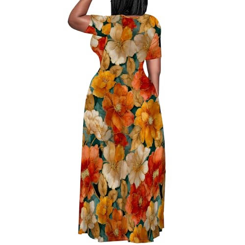 Image of PinkPatty Women's Plus Size Maxi Dresses Short Sleeve Sundress Summer T-Shirt Beach Long Dress with Pockets