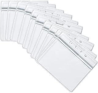 10 PCS Plastic Card Holder, Transparent Clear Horizontal Waterproof Name Tag Badge ID Card Holders ID Badge Card Plastic Wallets Pocket Holder Double Sided Badge Holders Lanyard Card Holder