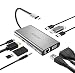 Produktbild Omars Adapter USB C Hub 10-in-1 USB-C auf 60 W Typ C PD Netzanschluss, HDMI, VGA, 3 x USB 3.0, SD/Micro SD Kartenleser, RJ45 1 Gbps LAN, 3,5 mm AUX Klinke für MacBook Pro Chromebook Pixel