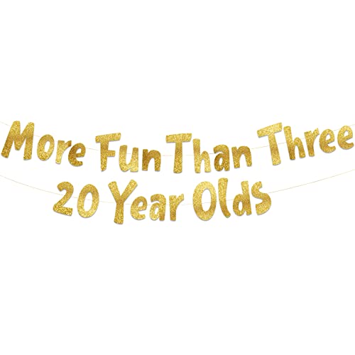 Sterling James Co. GLITTER BANNER THREE 20 YEAR OLDS More Fun Than Three 20 Year Olds Gold Glitter Banner - Happy 60Th Birthday Party Banner cover