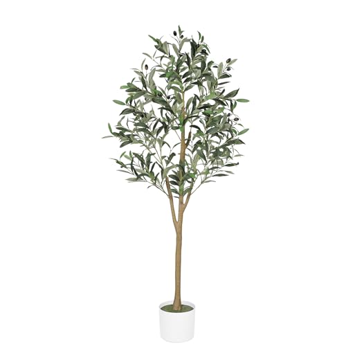FEELEAD Faux Olive Tree 120cm Olive Trees Artificial Indoor with Natural Wood Trunk and Lifelike Fruits Realistic Fake Olive Tree Artificial Olive Tree for Home Office Living Room Decor