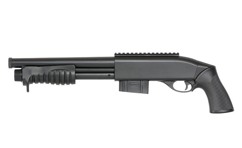 Escopeta de Airsoft de Muelle M401 con Hop up Ajustable, Marca Double Eagle, de ABS con Cargador de 18 Bolas de Capacidad, Potencia 330 fps o 1 Julio, compacta, 540 mm y 735 g, Calibre 6 mm