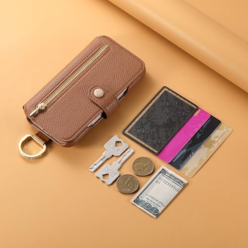 Étui en cuir iPhone 16 Pro marron à rabat chic motif litchi - 5