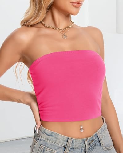 Image of Summer Tube Tops Basic Crop Tops for Women Strapless Tank Bandeau Shirts
