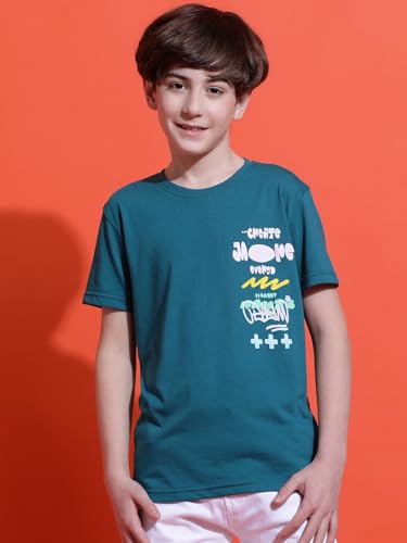 Image of Li'l Tomatoes Boys Cotton T-Shirt | Graphic Printed Half Sleeve Casual Summer Wear | Soft & Breathable | 9-16 Years