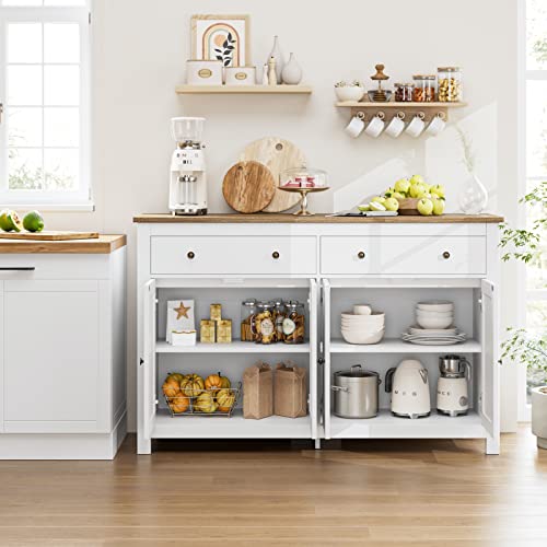 Fotosok Sideboard Buffet Cabinet With Storage, 55" Large Kitchen Storage Cabinet With 2 Drawers And 4 Doors, Wood Coffee Bar Cabinet Buffet Table Entryway Console Cabinet For Kitchen Dining Room #TOP3