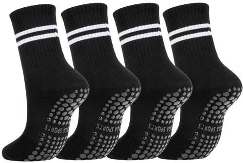 Image of Womens 4Pcs Pilates Grip Socks Non Slip Yoga Socks with Grips Barre Hospital Athletic Socks for Women