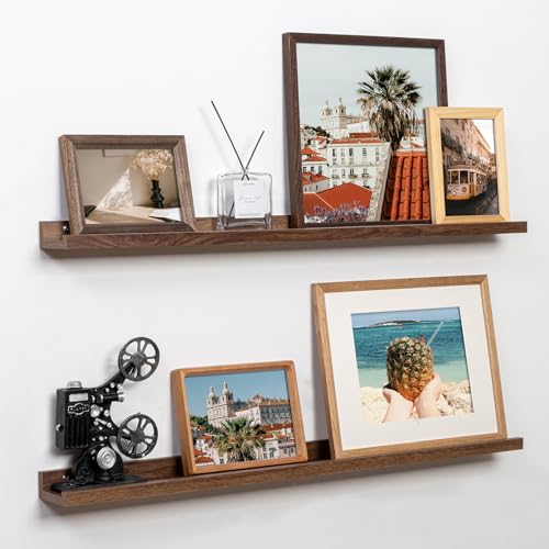 Fun Memories Picture Ledge Shelf, 36 Inch Floating Shelves Set of 2, Nursery Book Shelves for Toys Storage, Kids Bookshelf Wall Mounted for Wall Decor Books Photo Frames, Walnut by Fun Memories - Used condition - CA$41.94