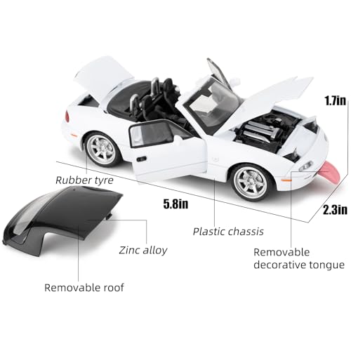 imtfzct 1/32 Mazda Miata MX-5 Alloy Model Car, Pullback Toy Car with Light and Sound, Removable Top, Collectible Model - Image 2