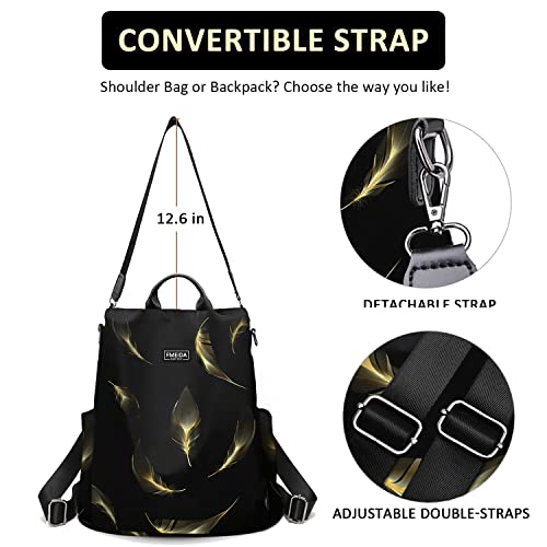 Image of Fmeida Travel Backpack Purse for Women Anti Theft Convertible Backpacks Fashion Waterptoof Nylon Daypack Black Feather