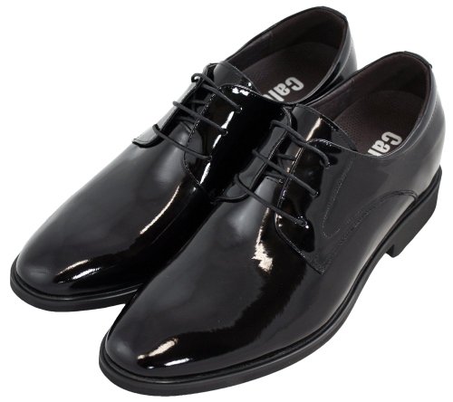 Image of Calden Men's Invisible Height Increasing Elevator Shoes - Black Patent Leather Lace-up Formal Tuxedo Oxfords - 3 Inches Taller - K911929 - Size 7 D(M) US