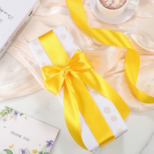 Image of woric Yellow Satin Ribbon 1 1 /2 Inch 60 Yards Yellow Bows for Fall Wreath Decor Graduation Crafts Gift Wrapping Flower Bouquet Memorials Harvest Party Halloween Holiday Decorations