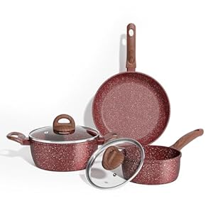 Meythway Pots and Pans Set Ultra Nonstick, 5 Pieces Kitchen Cookware Sets, Non Toxic Pots and Pans with Stay-Cool Handles, Gas/Induction Compatible, 100% PFOA Free, Red