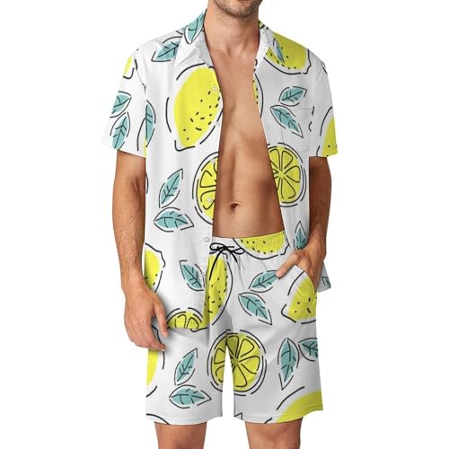Chemise Hawaïenne Hommes avec Short et Pantalon de Plage Ensemble Été 2 Pièces S Motif Citron