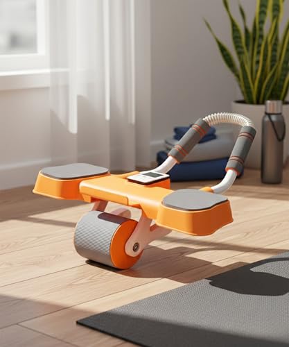 Image of INSTAFIT Automatic Rebound Ab Roller with Elbow Support, Timer, Calorie Counter, Mobile Holder, Dual Non-Slip Wheels, Knee Pad, Orange