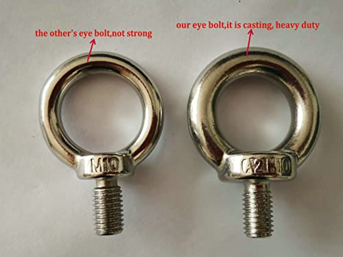 Image of Lifting Eye Bolts 304 Stainless Steel Heavy Duty Screw Bolt Male Thread Machinery Shoulder Lifting Ring Eye Bolt with Lock Nuts and Flat Washers,2Pcs (M10)
