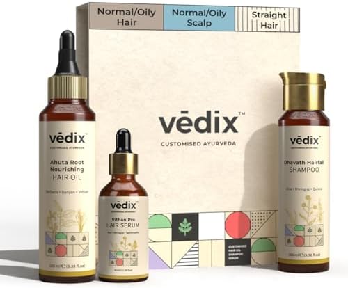 Vedix Ayurvedic Hairfall 3 Pc Kit | Normal/Oily Hair & Scalp | Oil, Shampoo & Serum Kit | With Aloe & Bhringraj | Controls hair fall & boosts regrowth | 100ml + 100ml + 40ml