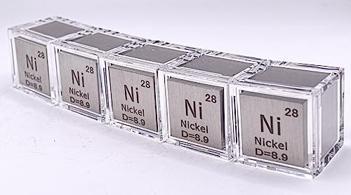 Image of 1 inch 25.4mm Nickel Metal Cube Ni up to 99.9% Pure Periodic Table Element Engraved Density Collection Science Education Display Block Cube + Acrylic Case Box - 1PC