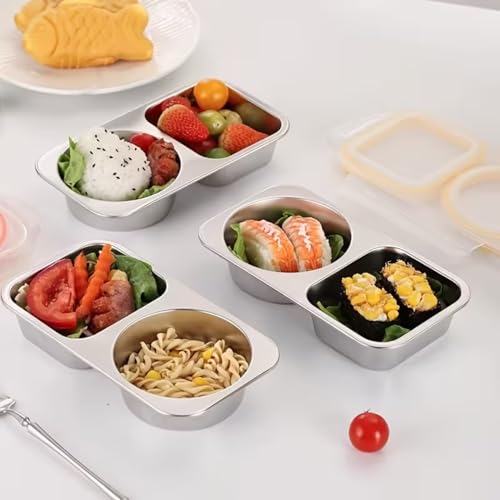 Image of Motka Stainless Steel Bento Lunch Box with 2 Compartment | 460 ml Leakproof Lid, Portion Control Meal Box | BPA Free Food Storage Container | Dishwasher, Freezer Safe | Office School Travel - Yellow