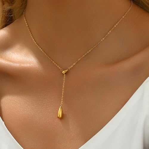 Drop Y-Shaped Necklace for Women, 18K Gold Plated Simple Lariat Necklace Minimalist Everyday Jewelry4