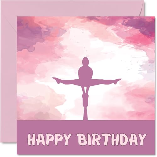 Stuff4 Tarjetas de cumpleaños deportivas para mujeres y niñas, de gimnasia y gimnasia, tarjeta de cumpleaños para amigas, hermanas, hijas, sobrinas, compañeras de equipo, 145 mm x 145 mm, tarjetas de