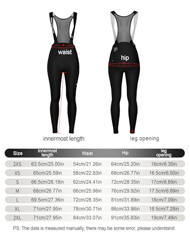 INBIKE Fahrradhose Damen Gepolstert Lang Radsport Trägerhose Sitzpolster Winter Warm Thermo Fleece Gefüttert Bib Hose MTB Rennrad Fahrrad Schwarz M