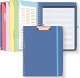 HAUTOCO Clipboard Folio with Refillable Lined Notepad for Letter Size (11" x 8.5"), 5 Dividers with 10 Pockets, Elastic Pen Holder and File Folder Labels, Spiral Nurse Clipboard Artboard(Dark Blue)