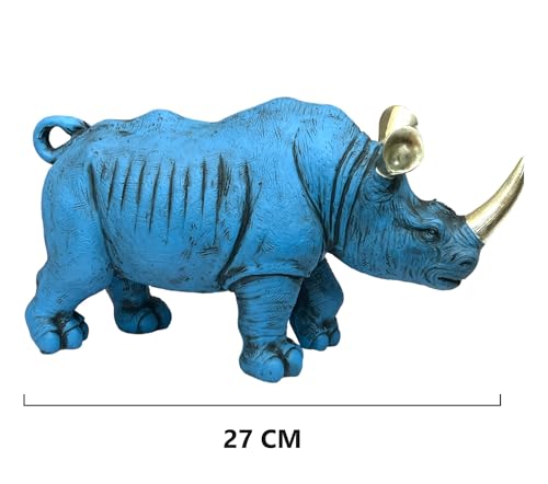 Image of AUGEN Polyresin Rhinoceros Blue Statue Showpiece for Home Decor Decoration and Gifting (7276E11, 27cm)