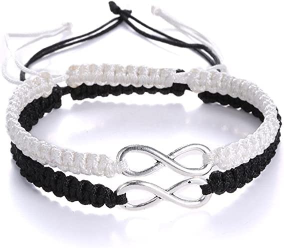 NIRA BY NALINI Brass 8 Infinity Couple Braided nylon Rope Bangle Wrist Adjustable bracelet fit 5-10 Inch Lover Friendship Family For unisex adult,(Set of 2) (Black-white) (B0BST8YG5M) Amazon Price History, Amazon Price Tracker
