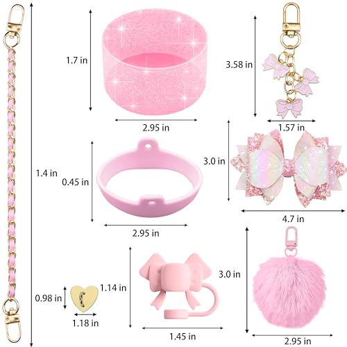 SEMATA Bling Bow Tumbler Accessories for Stanley Cup 30 40oz, Pink — view 3
