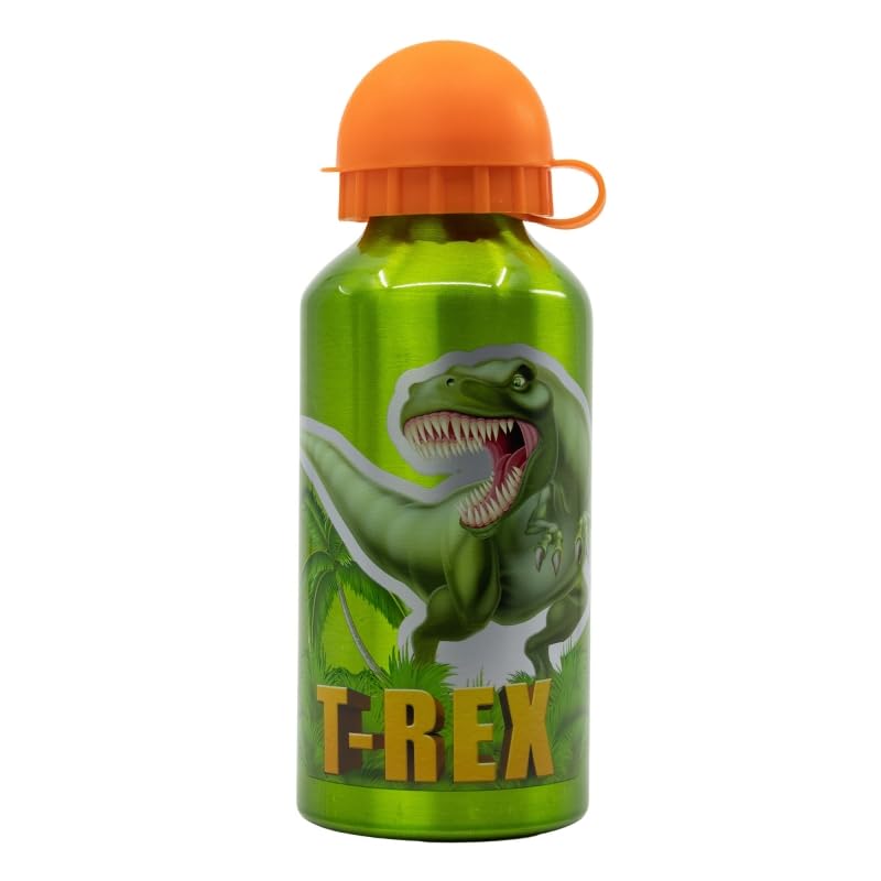 OM SUPPLIES Dinosaur T-Rex Characters Aluminium Sports Bottle 400ml, Holiday - Image 3