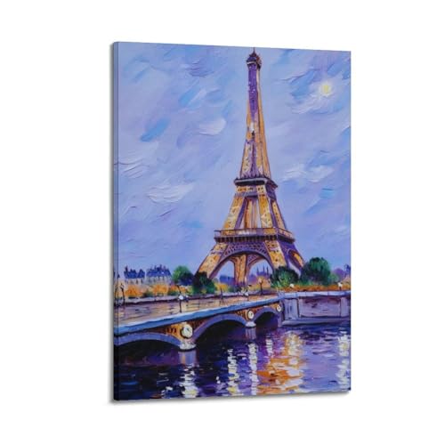 Affiche de peinture à l'huile Tour Eiffel de Paris sur toile encadrée 30x45 cm