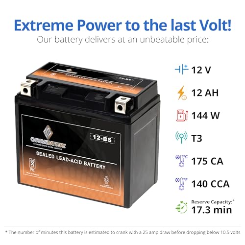 Image of CB CHROMEBATTERY YTX12-BS 12 V 180 CCA AGM - Maintenance-Free 12 Ah Battery for ATV, Motorcycle, Scooter, Jet Ski - T3 Nut & Bolt - Fits Honda CBR600, Yamaha V-Star 1100, Polaris Sportsman 400